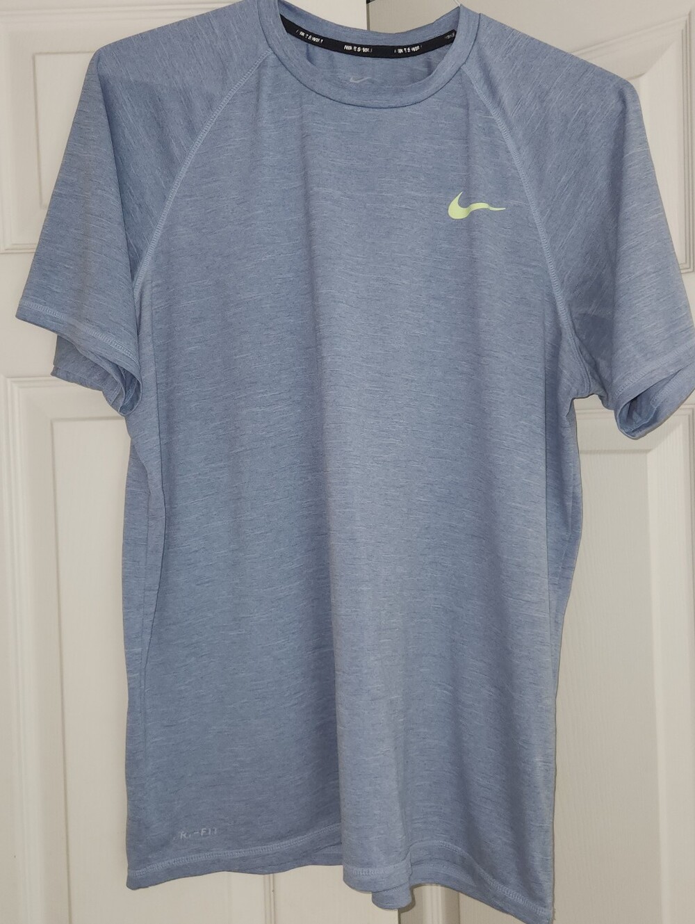 Nike Light Blue Short Sleeve Performance Tee with Neon Swoosh